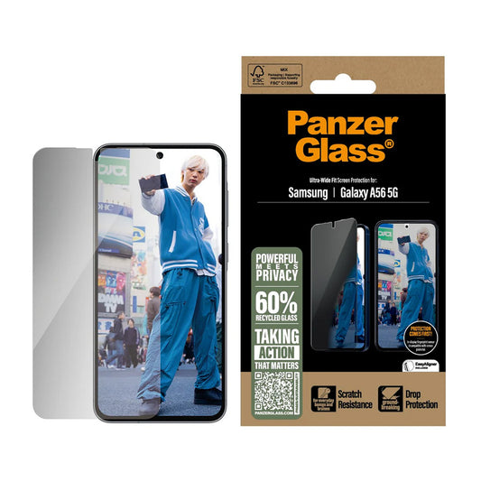 Film de protection écran Privacy PanzerGlass Ultra-Wide Fit pour Samsung Galaxy A56 A566, Verre Trempé, Full Glue