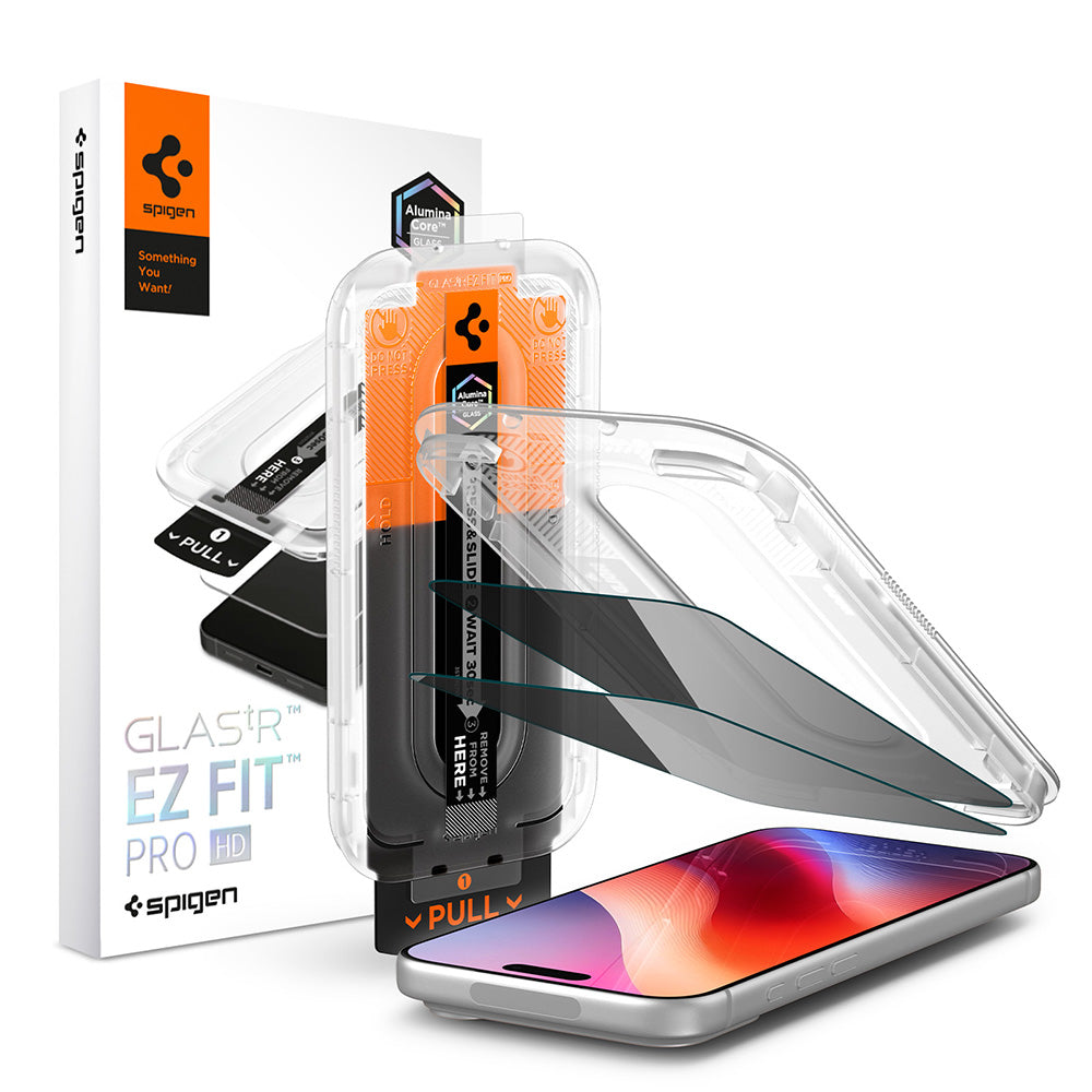 Film de protection d'écran Privacy Spigen GlastR EZ FIT Pro HD pour Apple iPhone 18 Pro Max, Verre trempé, Full Glue, Set de 2 pièces AGL12033