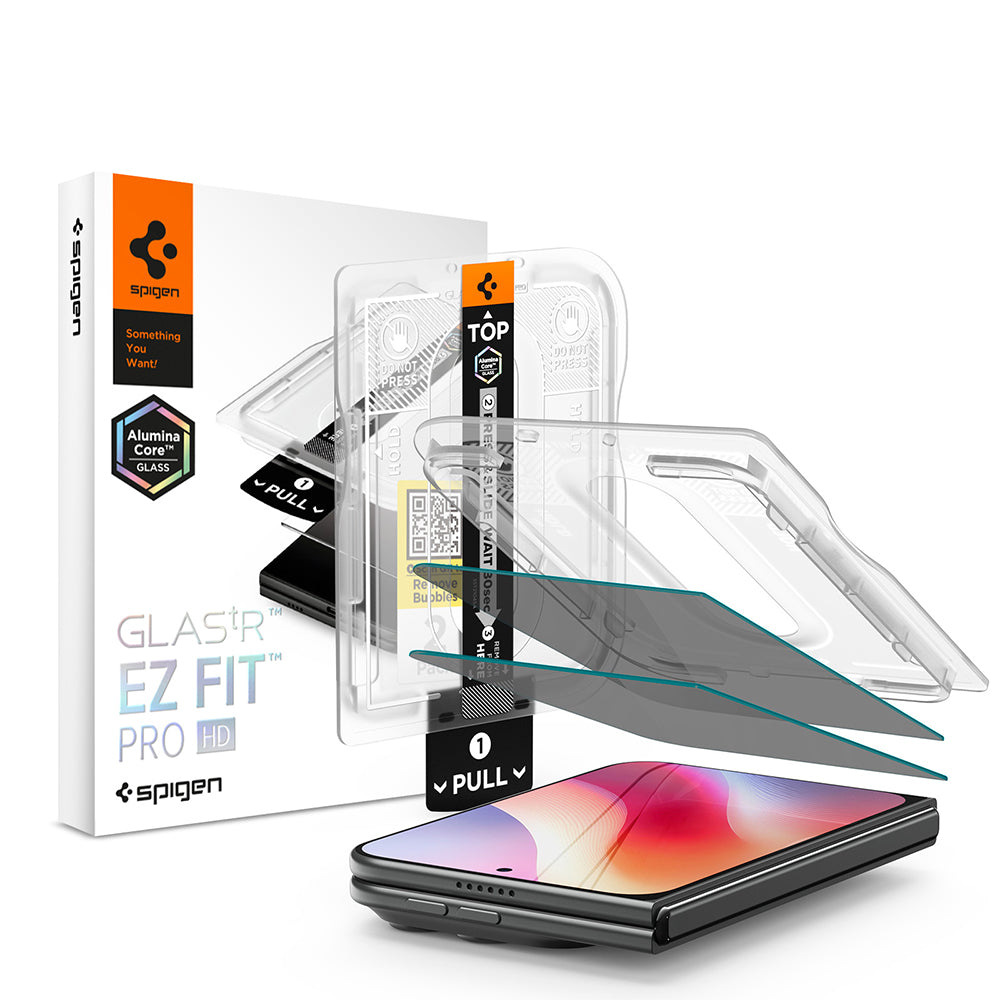 Film de protection écran extérieur Privacy Spigen GlastR EZ FIT Pro HD pour Apple iPhone Duo, Verre trempé, Collage complet, Set de 2 pièces AGL12015