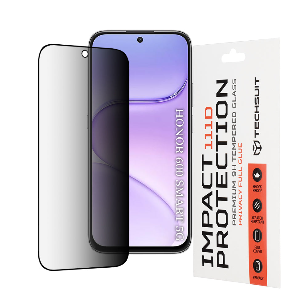 Film de protection d'écran Privacy Techsuit pour Honor 600 Smart, Verre Trempé, Full Glue, 111D