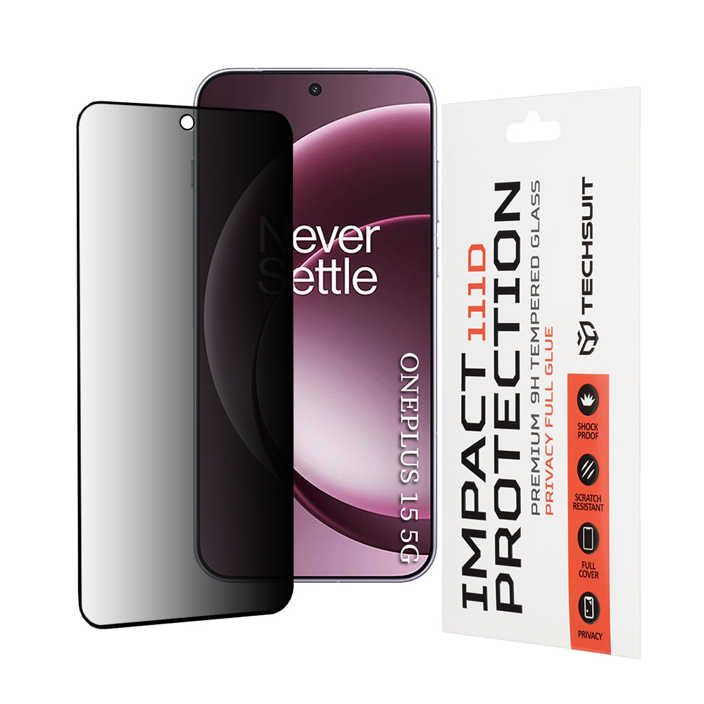 Film de protection écran Privacy Techsuit pour OnePlus 15, Verre Trempé, 111D