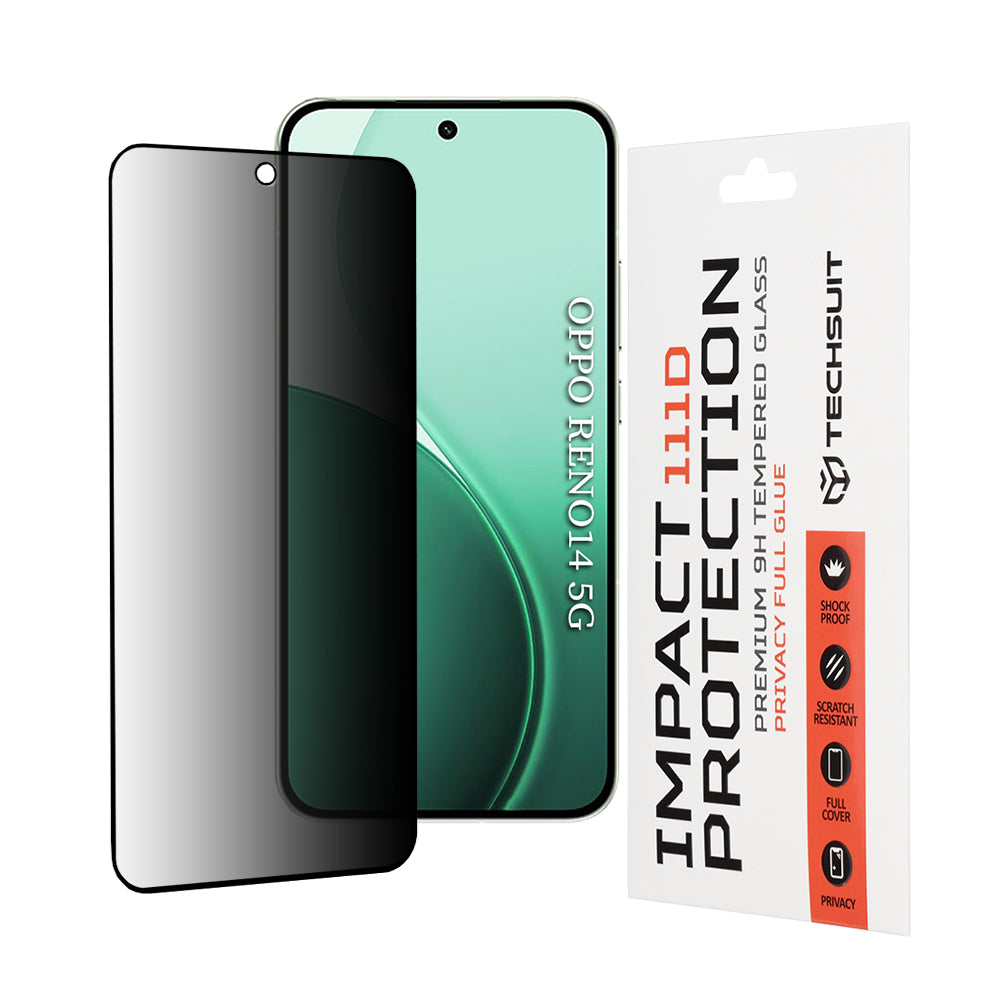 Film de protection écran Privacy Techsuit pour Oppo Reno14, Verre Trempé, 111D