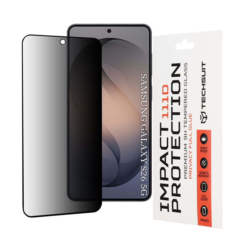 Film de protection écran Privacy Techsuit pour Samsung Galaxy S26 S942, Verre Trempé, Full Glue, 111D
