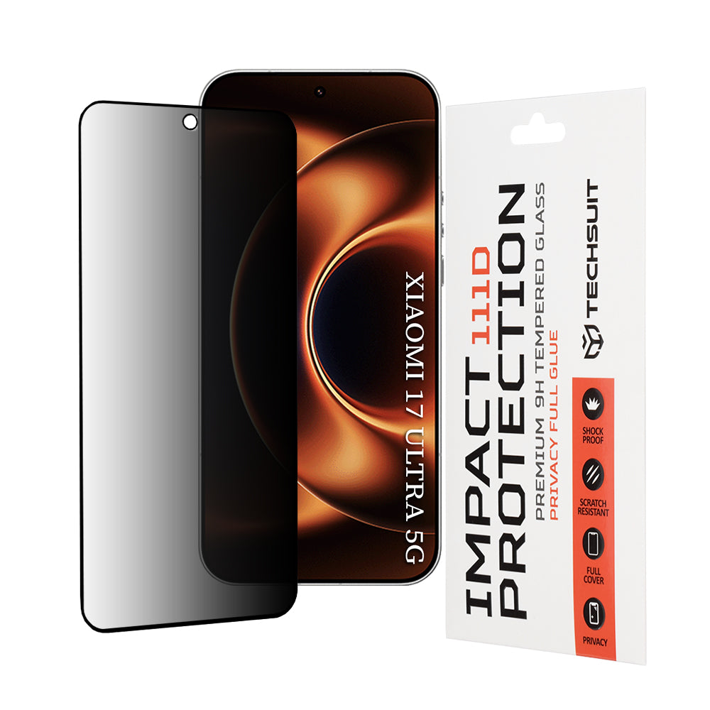 Film de protection d'écran Privacy Techsuit pour Xiaomi 17 Ultra, Verre Trempé, Full Glue, 111D