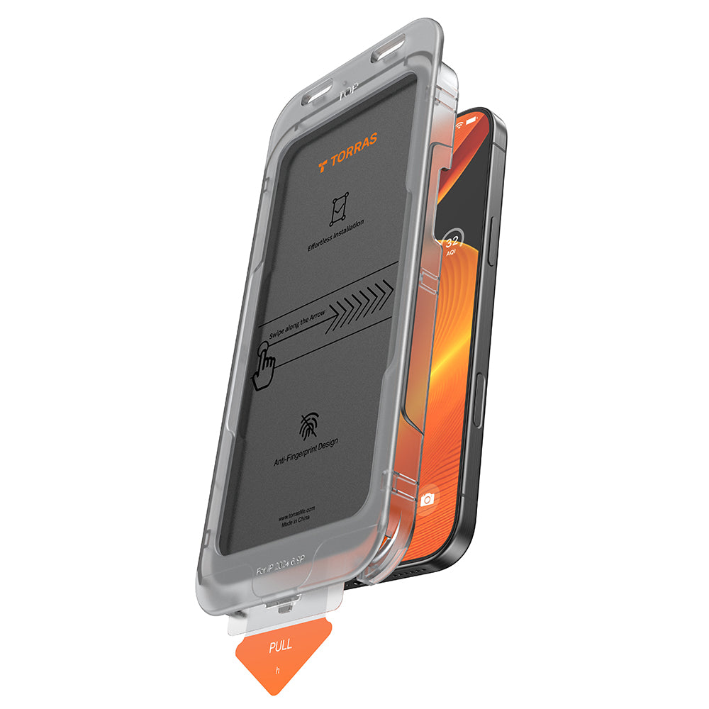 Film de protection Écran Privacy Torras GlassGo Install Master pour Apple iPhone 16 Plus, Verre Trempé, Full Glue