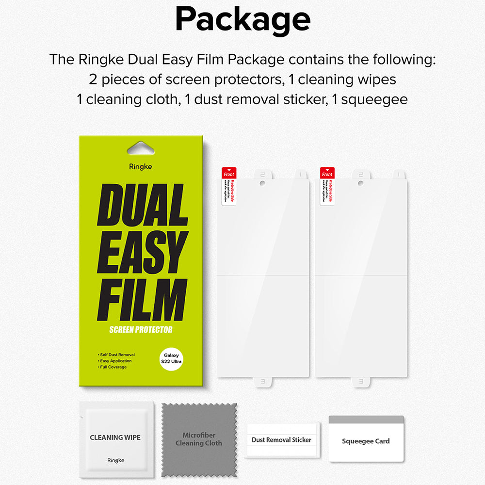 Film de protection d'écran Ringke Dual Easy pour Samsung Galaxy S22 Ultra 5G S908, Plastique, Lot de 2 pièces