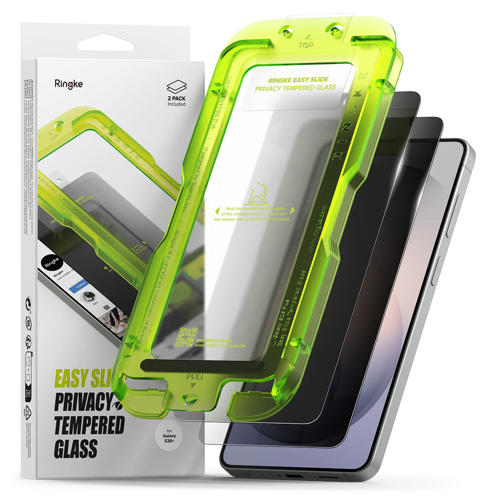 Film de protection d'écran Ringke Easy Slide pour Samsung Galaxy S26 Plus S947, Verre Trempé, Full Glue, Lot de 2 pièces, Noir