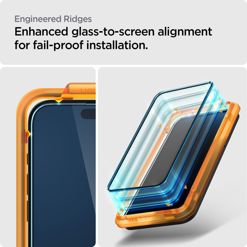 Film de protection d'écran Spigen GlastR Align Master pour Apple iPhone 15 Plus, Verre Trempé, Full Glue, Lot de 2 pièces, Noir AGL06886
