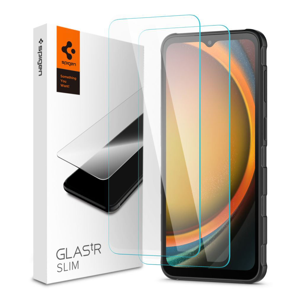 Film de protection d'écran Spigen GlastR Slim pour Samsung Galaxy XCover7 Pro / Xcover7 G556, Verre trempé, Collage complet, Lot de 2 pièces AGL09407