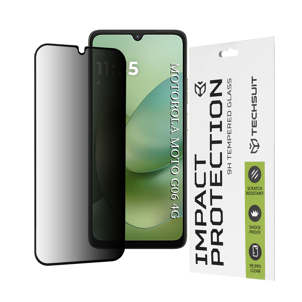 Film de protection écran Privacy Techsuit pour Motorola Moto G06 Power / G06, Verre Trempé, Full Glue, 111D