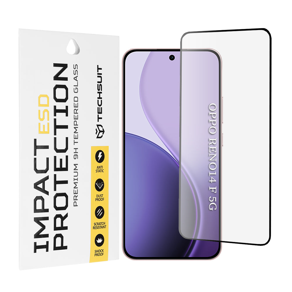 Film de protection d'écran Techsuit pour Oppo Reno14 FS 5G / Reno14 F, Verre trempé, Collage intégral, Noir
