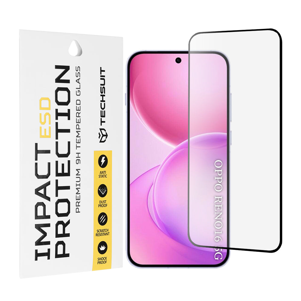 Film de protection d'écran Techsuit pour Oppo Reno16 / Reno16 Pro, Verre trempé, Collage intégral, Noir