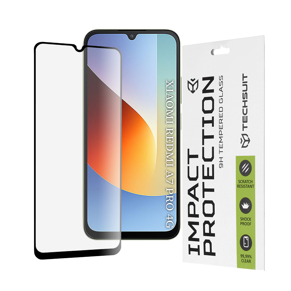 Film de protection d'écran Techsuit pour Xiaomi Redmi A7 Pro 4G, Verre trempé, Full Glue, 111D, Noir