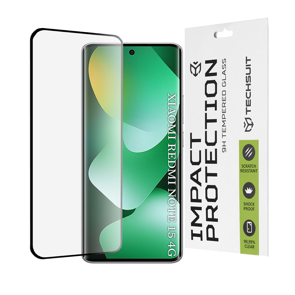 Film de protection d'écran Techsuit pour Xiaomi Redmi Note 15 4G, Verre Trempé, Full Glue, 111D, Noir