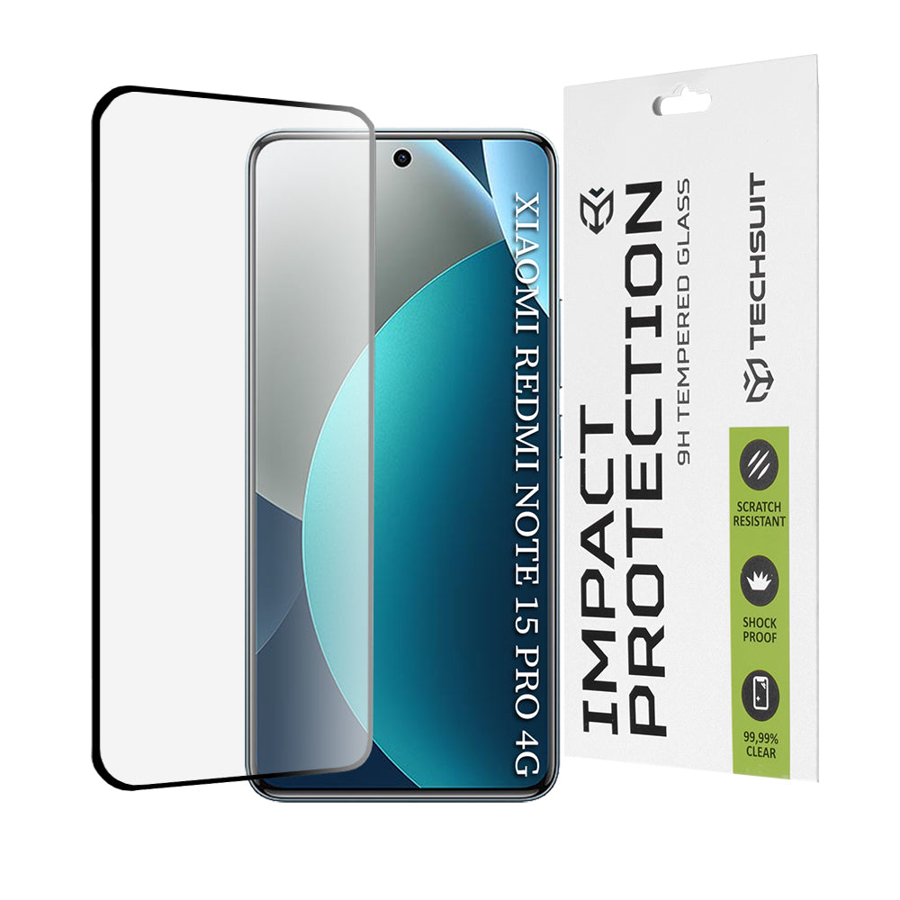 Techsuit Screen Protector for Xiaomi Redmi Note 15 Pro 4G, Tempered Glass, Full Glue, 111D, Black