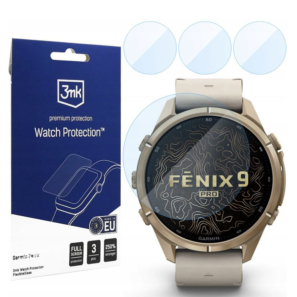 Film de protection 3MK FlexibleGlass pour Garmin Fenix 9 Pro 43mm, lot de 3 pièces, verre flexible