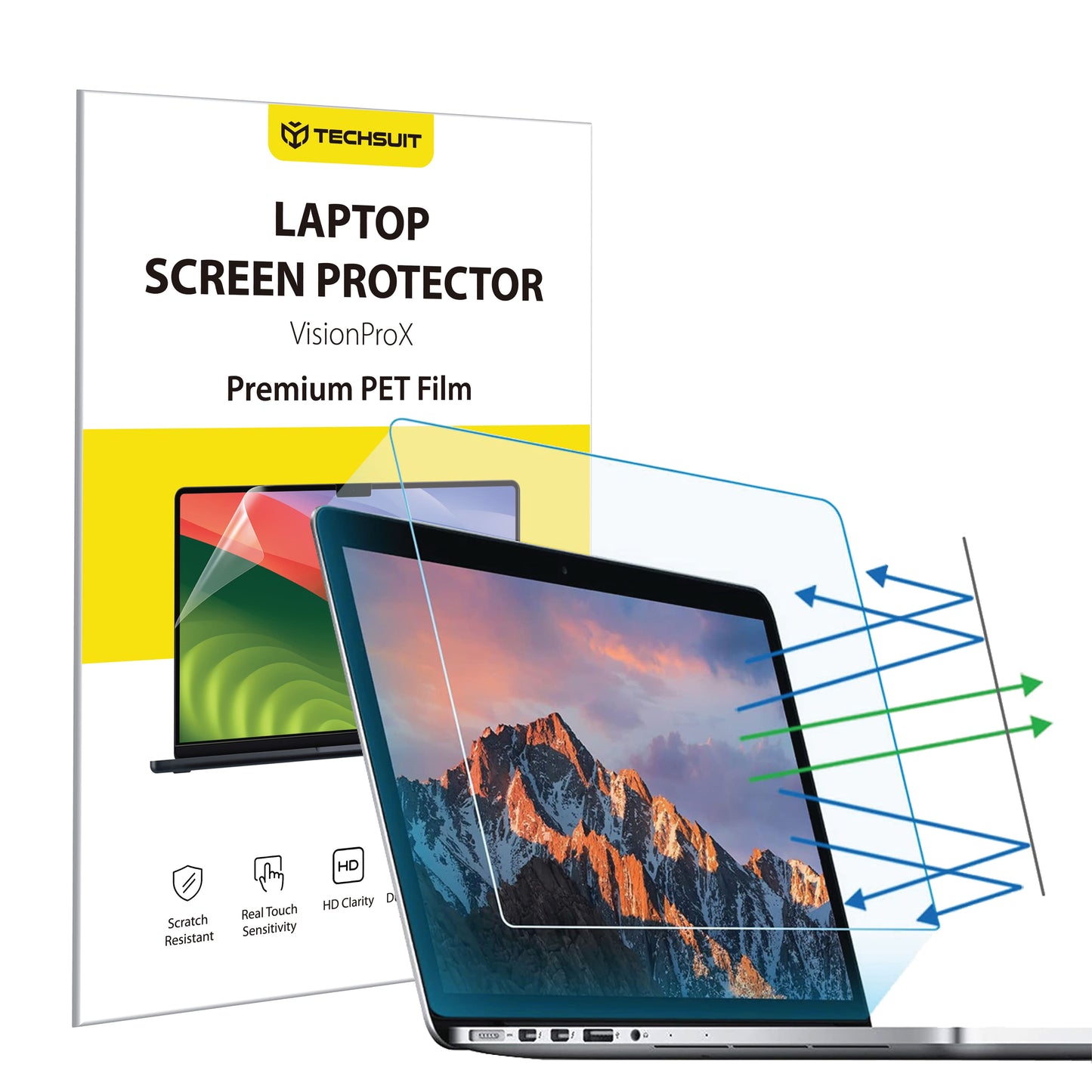 Film de Protection Écran Anti Lumière Bleue Techsuit VisionProX pour Ordinateur Portable 14 pouces, Plastique