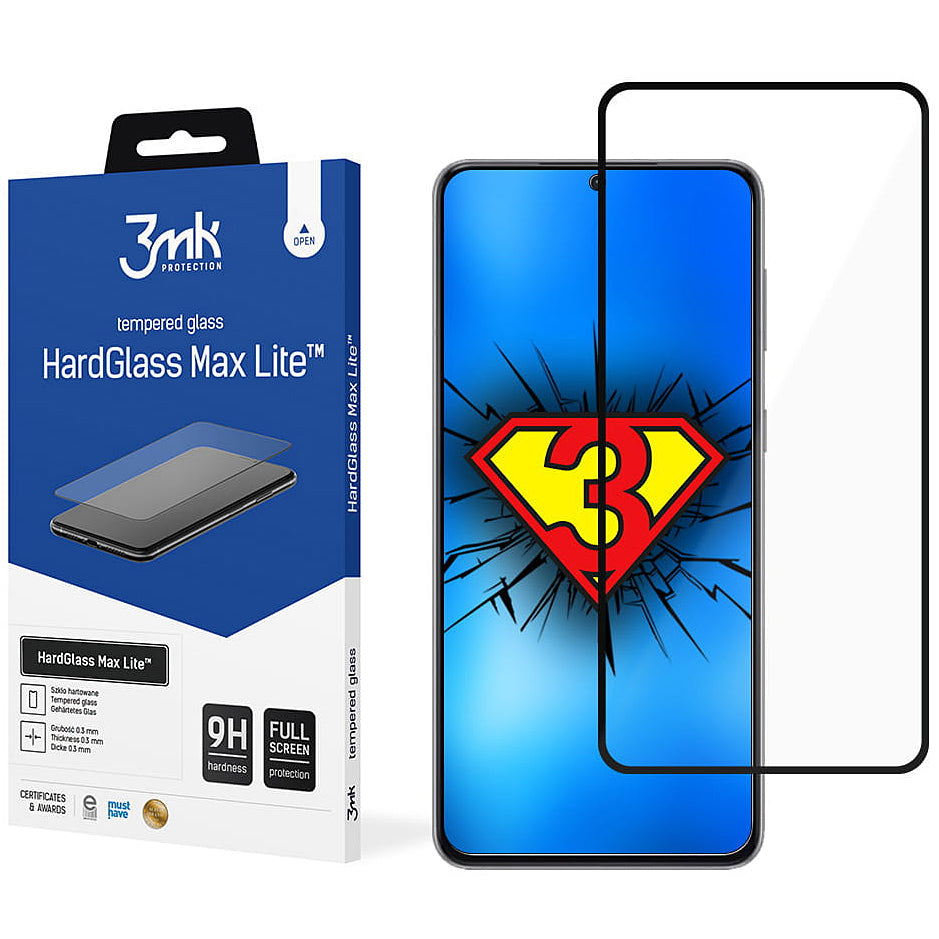 Film de protection d'écran 3MK HardGlass Max Lite pour Samsung Galaxy S21+ 5G G996, Verre Trempé, Full Glue, Noir