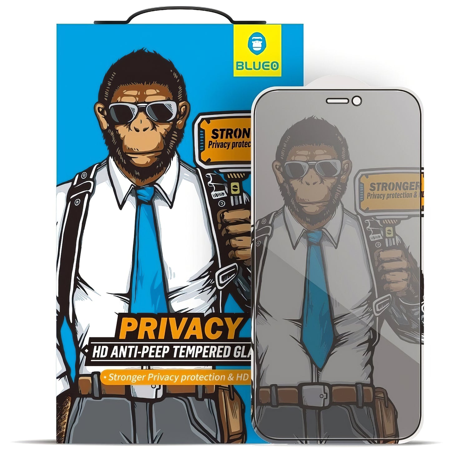 Film de protection écran Privacy Blueo pour Apple iPhone 17e / 16e / 14 / 13 Pro, Verre Trempé, Full Glue, 5D