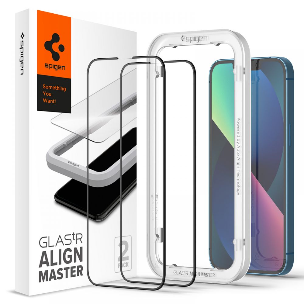 Film de protection écran Spigen GlastR Align Master pour Apple iPhone 17e / 16e / 14, Verre Trempé, Full Glue, Lot de 2 pièces, Noir AGL03387