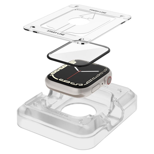 Film de protection Spigen ProFlex EZ FIT pour Apple Watch 9 / 8 / 7 45mm Series, Set de 2 pièces, Verre Flexible, Noir AFL04051