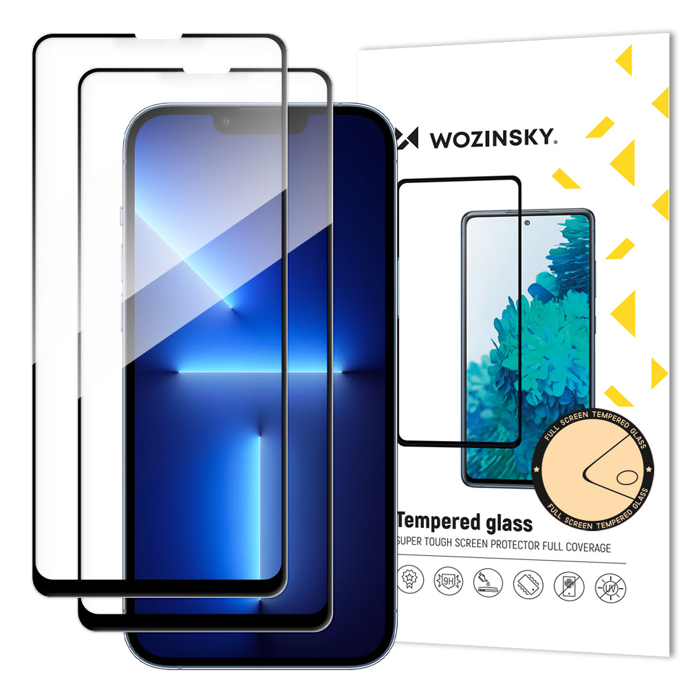 Film de protection écran WZK pour Apple iPhone 17e / 16e / 14 / 13 Pro, Verre Trempé, Full Glue, Lot de 2 pièces, Noir