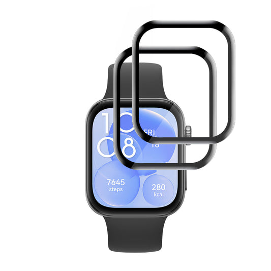 Film de protection Techsuit Nano Flex pour Huawei Watch Fit 3, Set de 2 pièces, Plastique, Noir