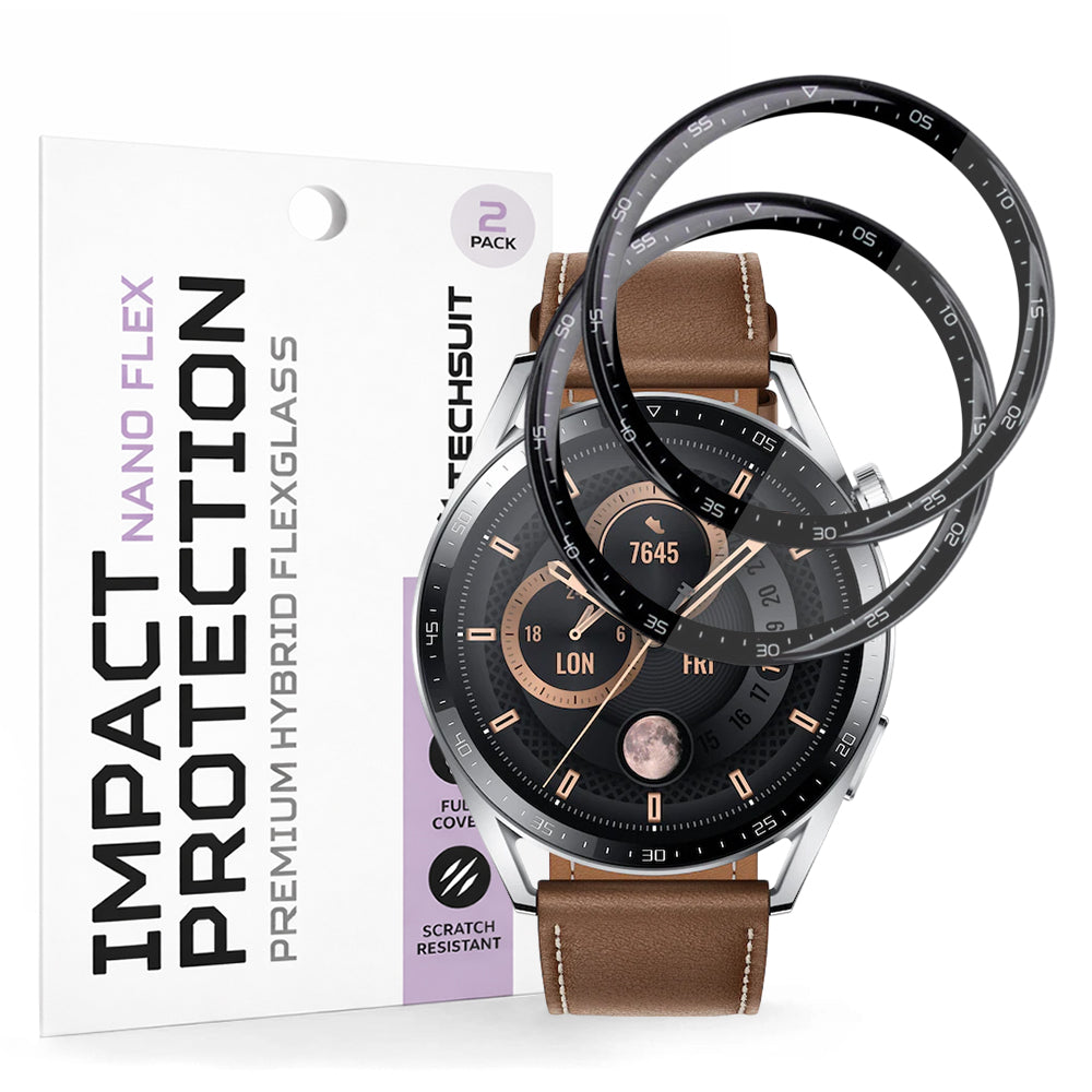 Film de protection Techsuit Nano Flex pour Huawei Watch GT 3 46mm, Set de 2 pièces, Plastique, Noir