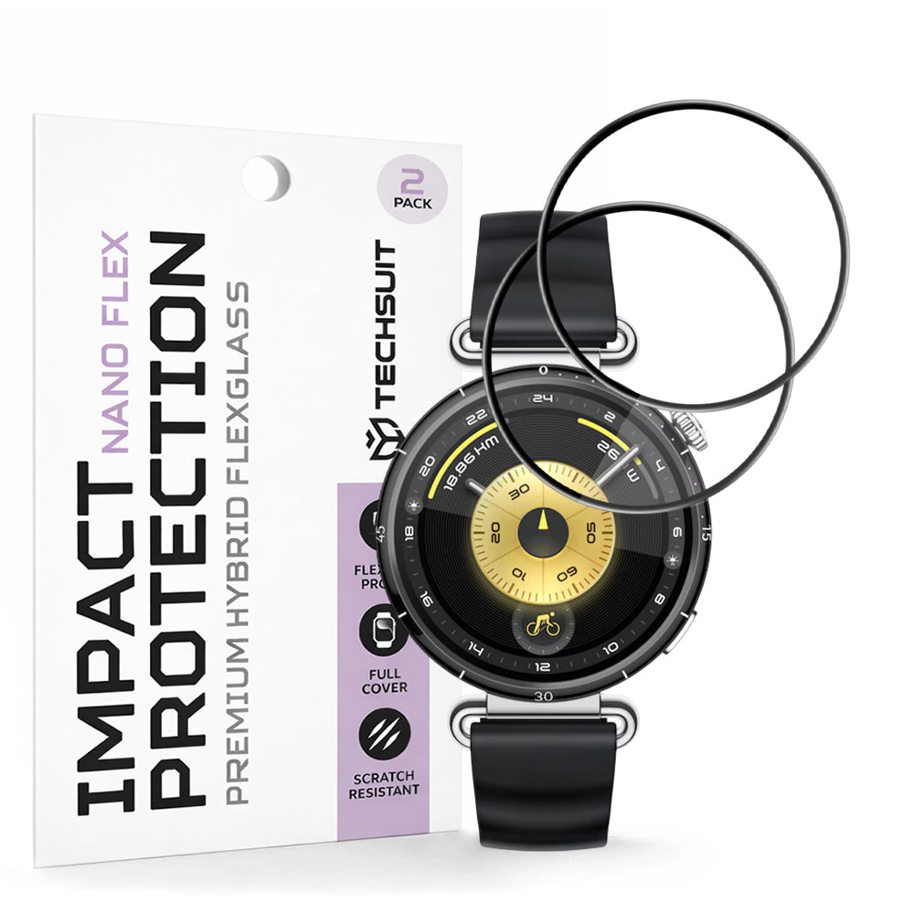 Film de protection Techsuit Nano Flex pour Huawei Watch GT 6 41mm, Set de 2 pièces, Plastique, Noir