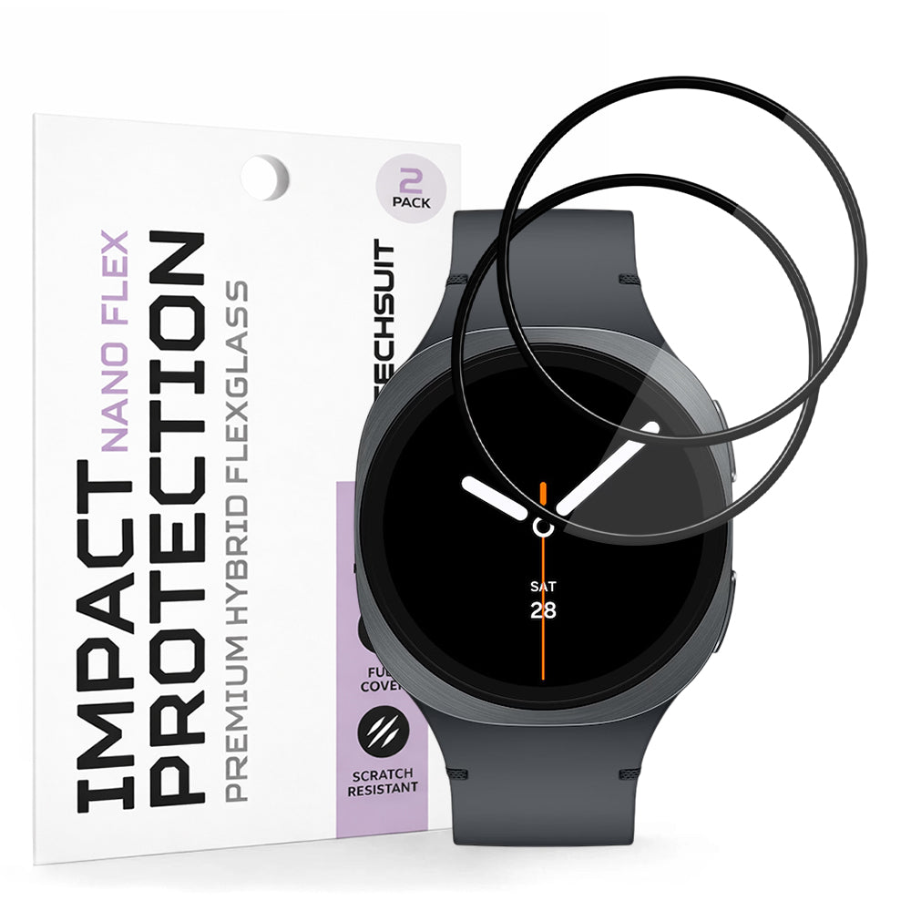 Film de protection Techsuit Nano Flex pour Samsung Galaxy Watch8 40mm, Set de 2 pièces, Plastique, Noir