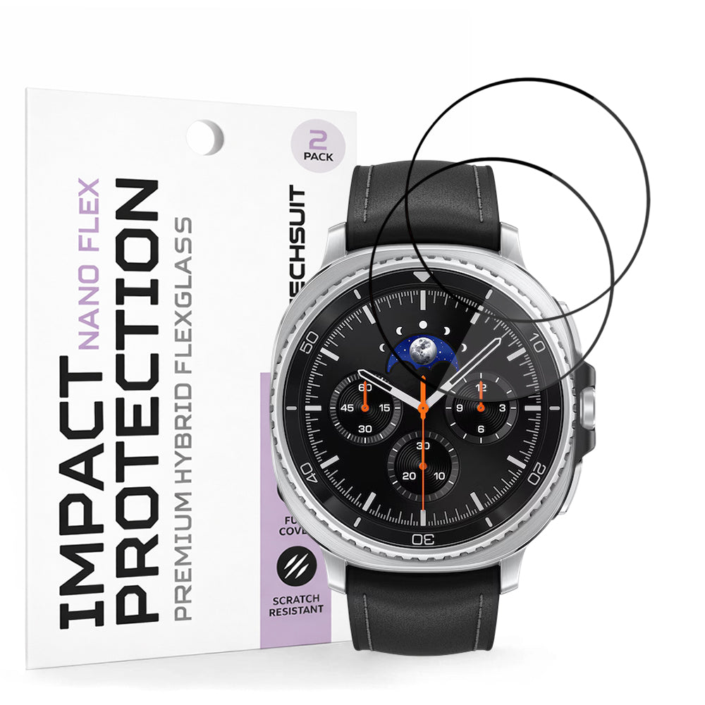 Film de protection Techsuit Nano Flex pour Samsung Galaxy Watch8 Classic, Set de 2 pièces, Plastique, Noir
