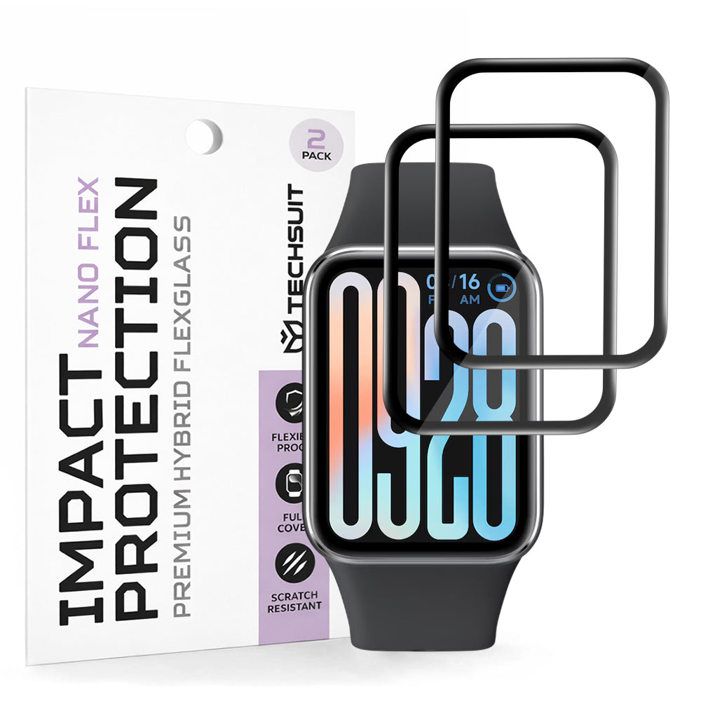 Film de protection Techsuit Nano Flex pour Xiaomi Smart Band 9 Pro, Set de 2 pièces, Plastique, Noir
