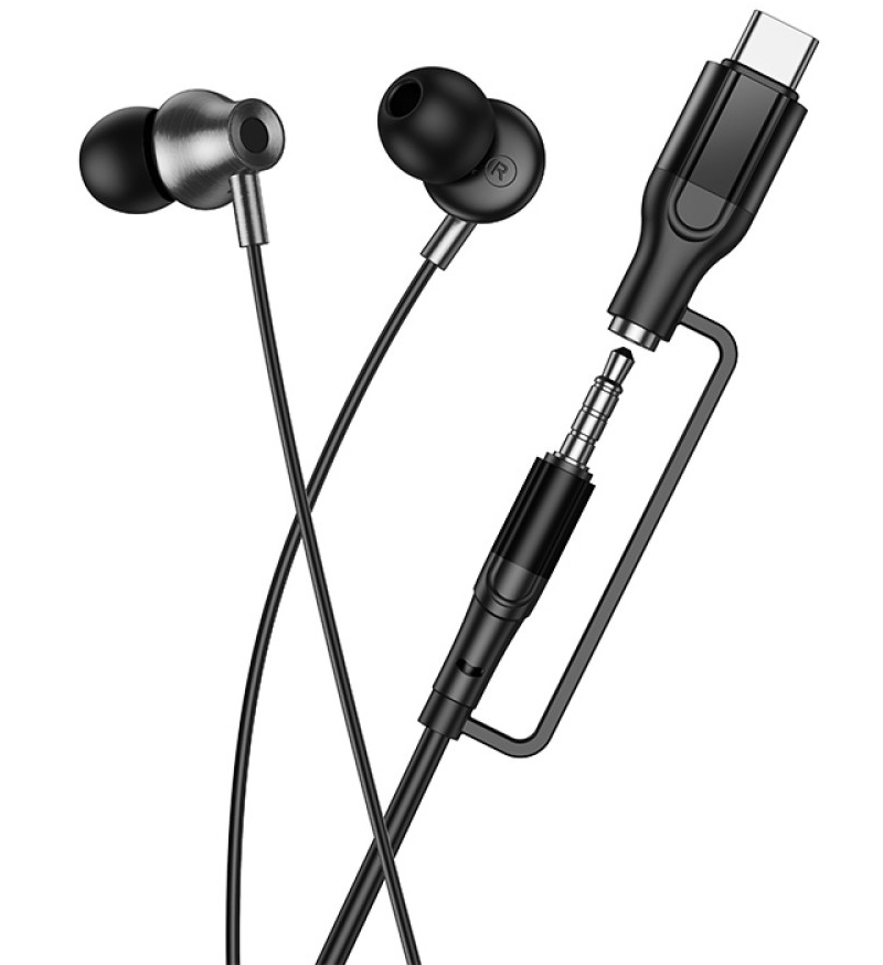 Écouteurs mains libres 3,5 mm / USB-C HOCO M119A, Noir