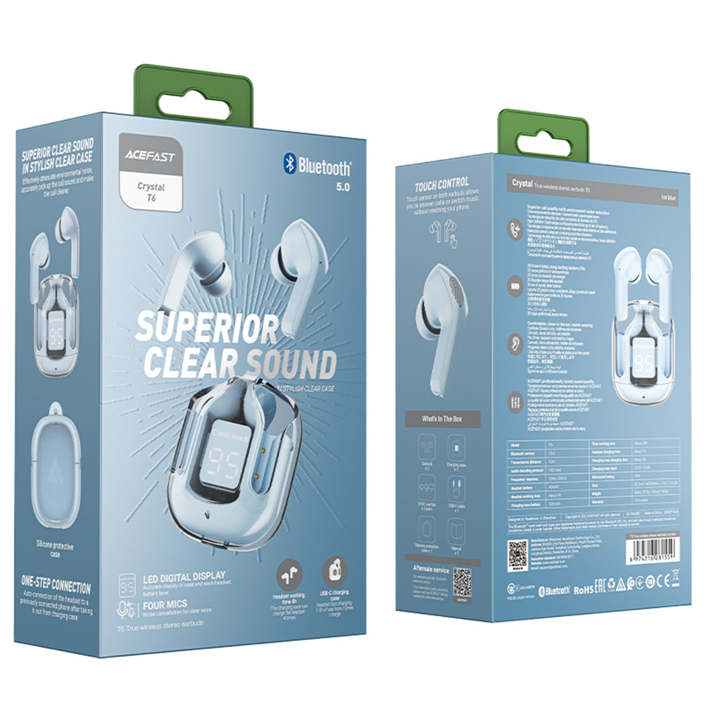 Kit mains libres Bluetooth Acefast T6, TWS, Bleu