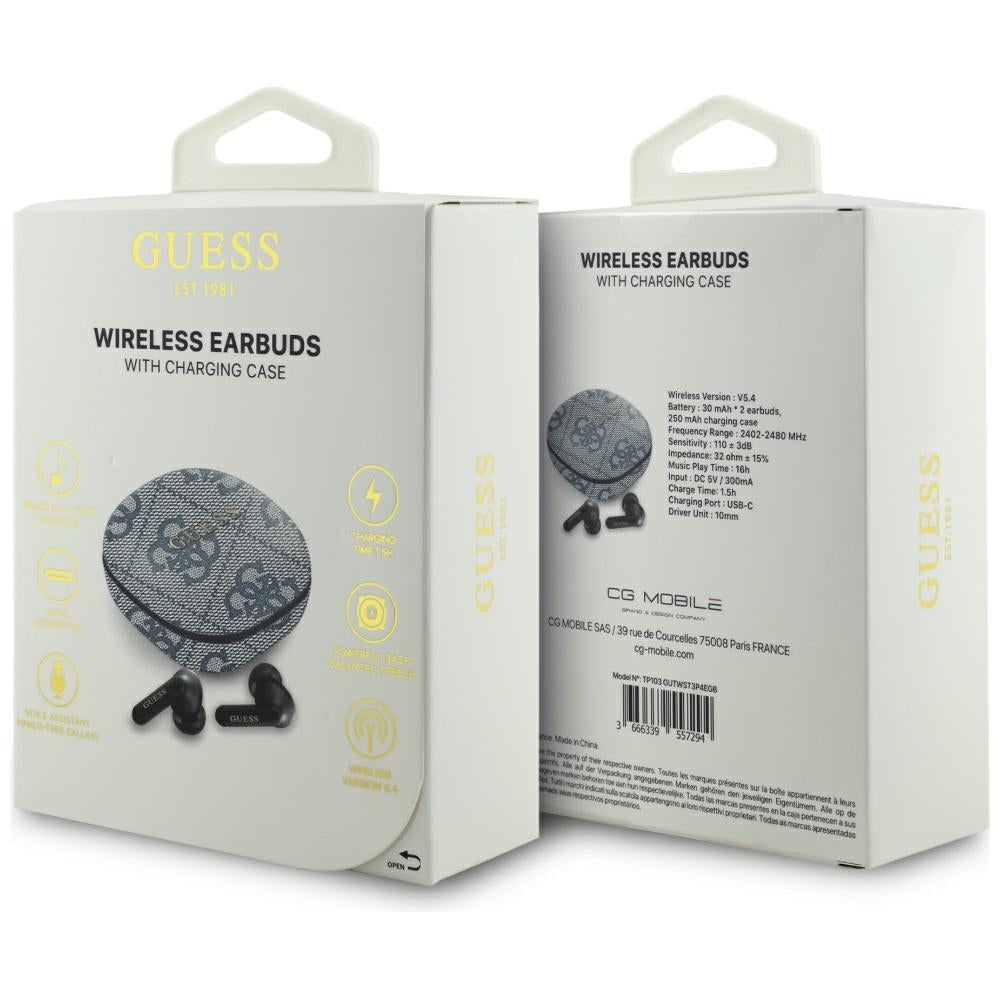Kit mains libres Bluetooth Guess 4G Classic Metal Logo, TWS, Bleu