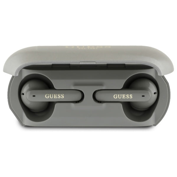Écouteurs Bluetooth Guess avec logo métallique allongé imprimé, TWS, Gris