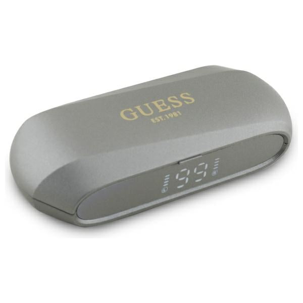 Écouteurs Bluetooth Guess avec logo métallique allongé imprimé, TWS, Gris