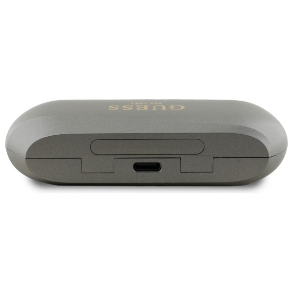 Écouteurs Bluetooth Guess avec logo métallique allongé imprimé, TWS, Gris