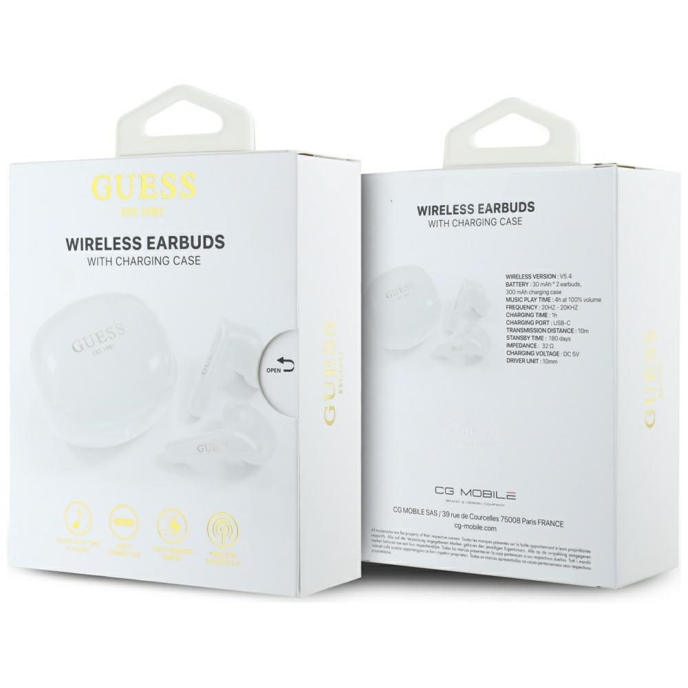 Handsfree Bluetooth Guess Flat Classic Logo Electroplated, TWS, Blanc