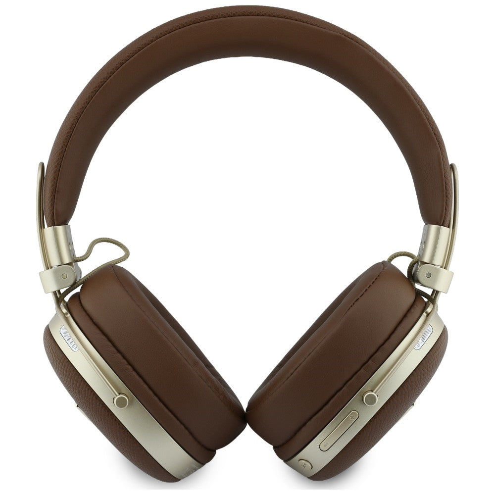 Casque Bluetooth mains libres Guess logo triangle grainé, A2DP, Marron