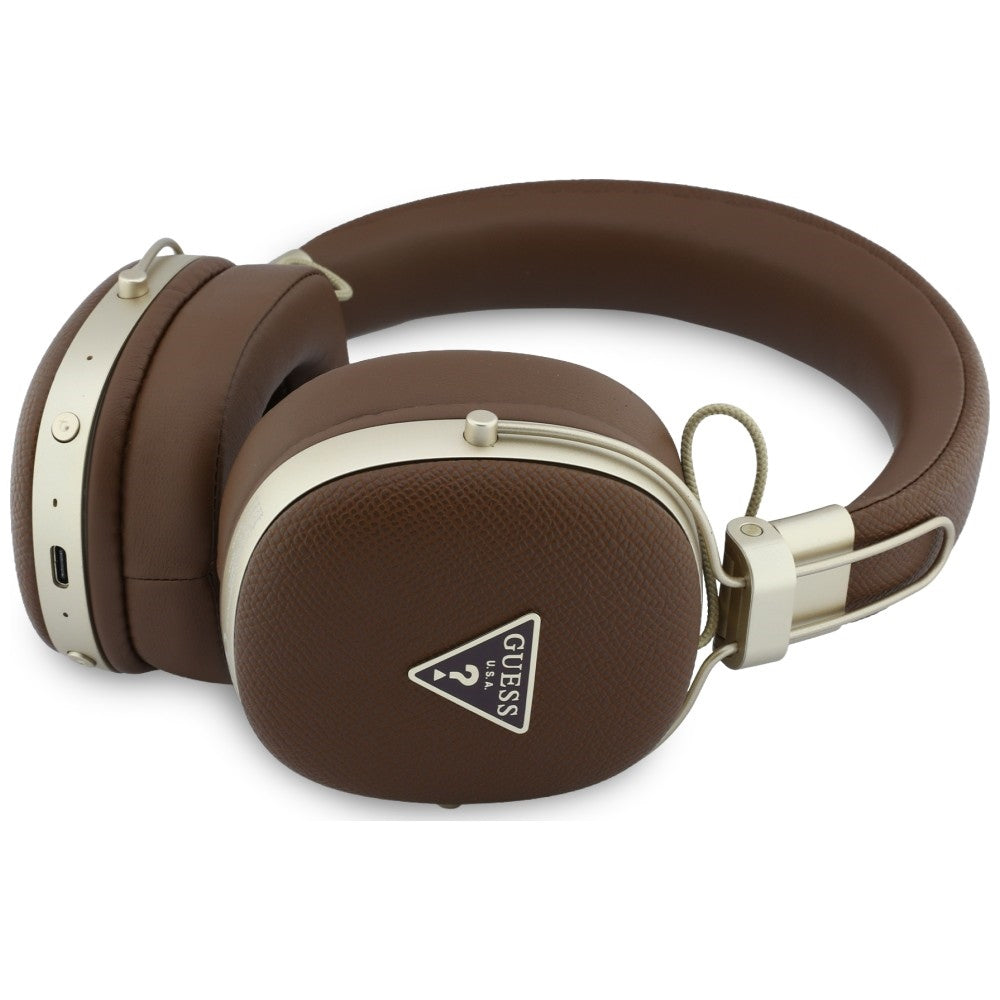 Casque Bluetooth mains libres Guess logo triangle grainé, A2DP, Marron