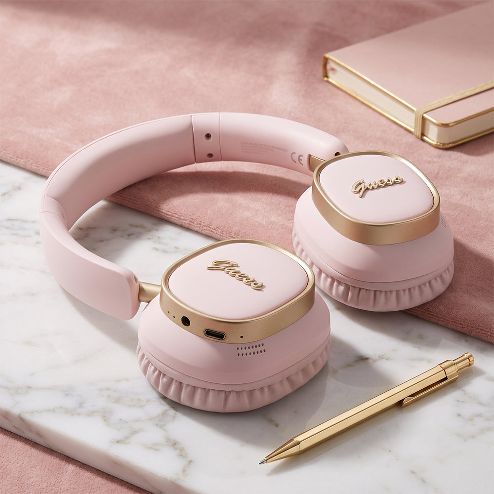 Kit mains libres Bluetooth Guess Rectangle Metal Script, A2DP, Rose