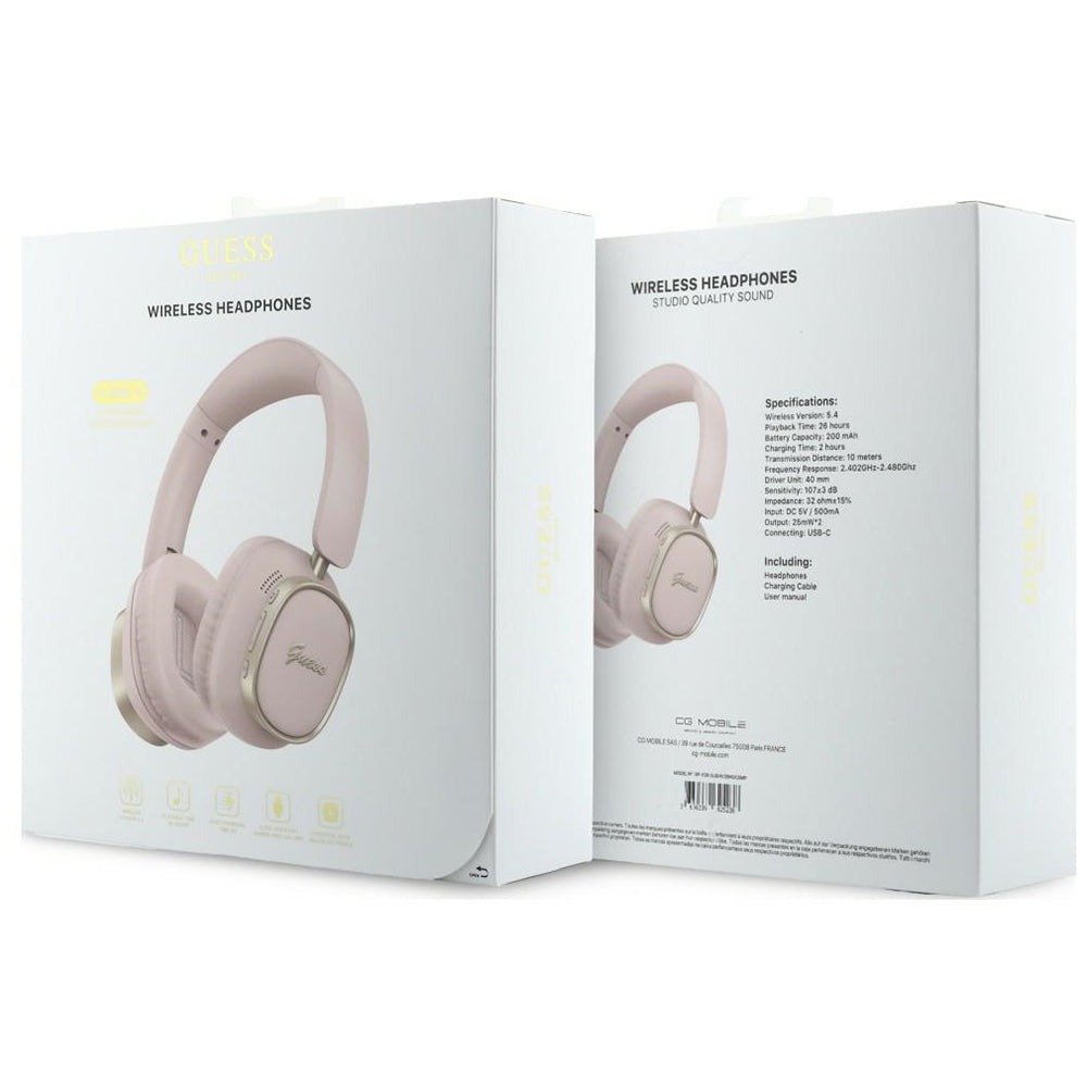 Kit mains libres Bluetooth Guess Rectangle Metal Script, A2DP, Rose