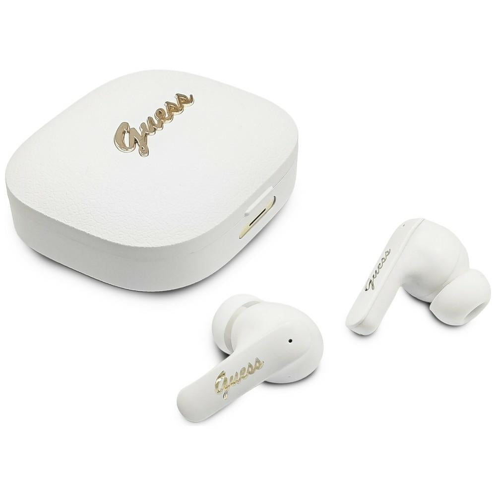 Handsfree Bluetooth Guess Script Logo Métallique, TWS, Blanc