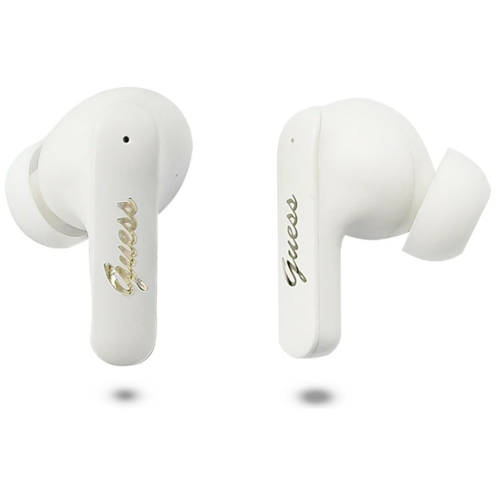 Handsfree Bluetooth Guess Script Logo Métallique, TWS, Blanc