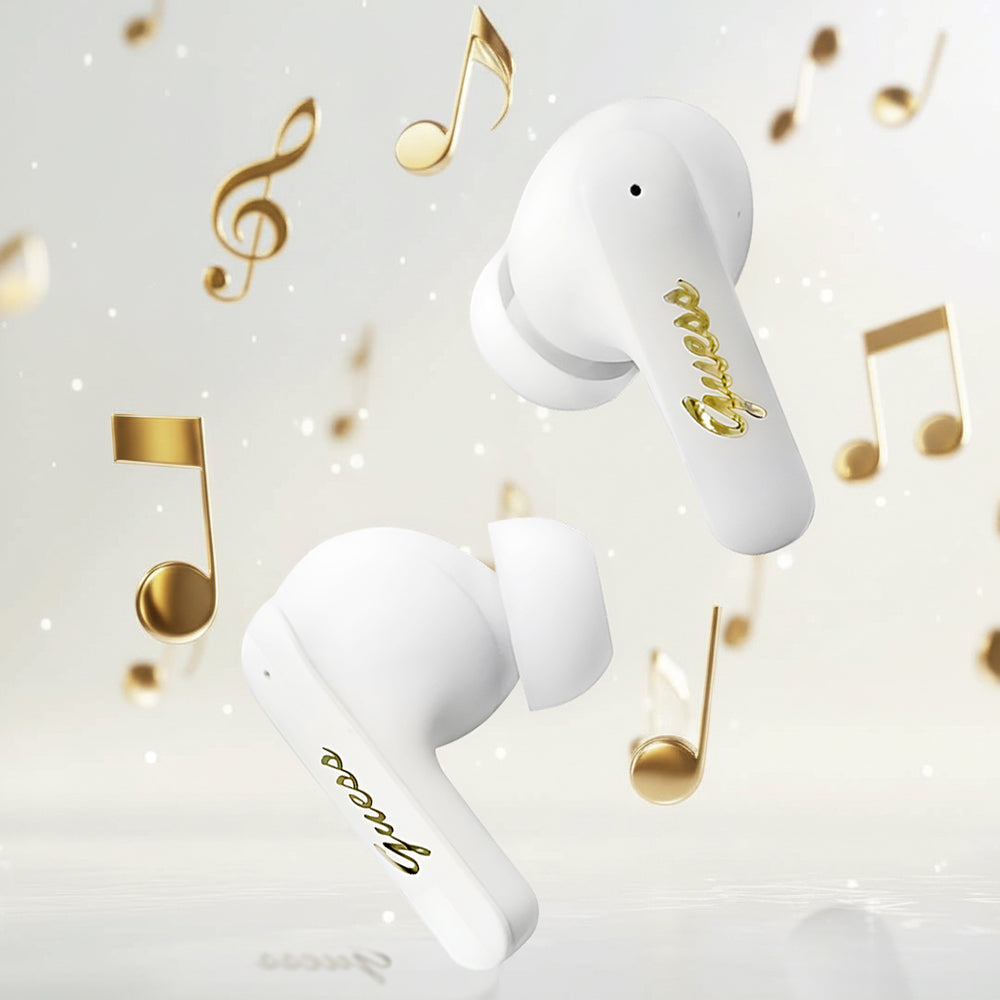 Handsfree Bluetooth Guess Script Logo Métallique, TWS, Blanc