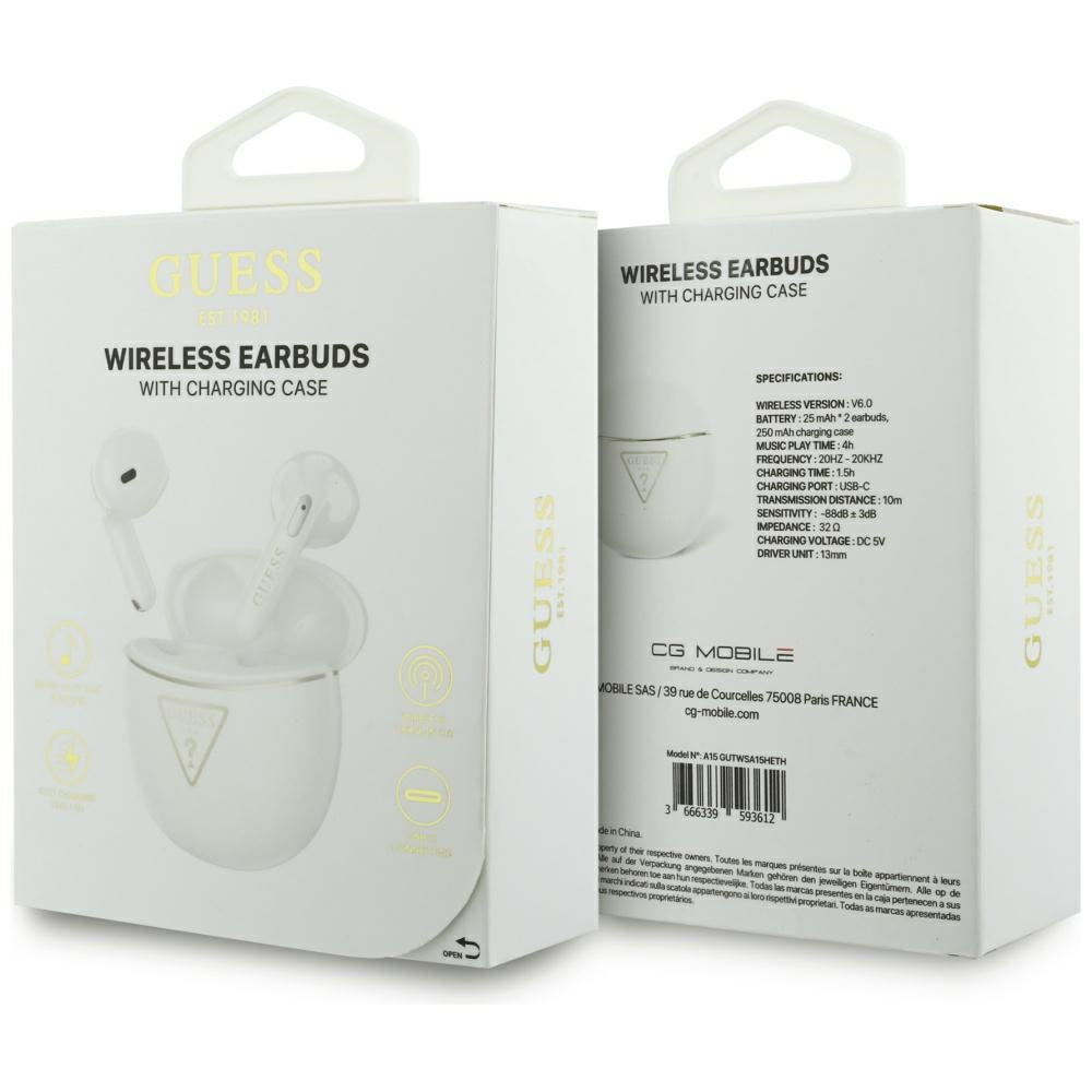 Écouteurs Bluetooth Guess Script Print, TWS, Blanc