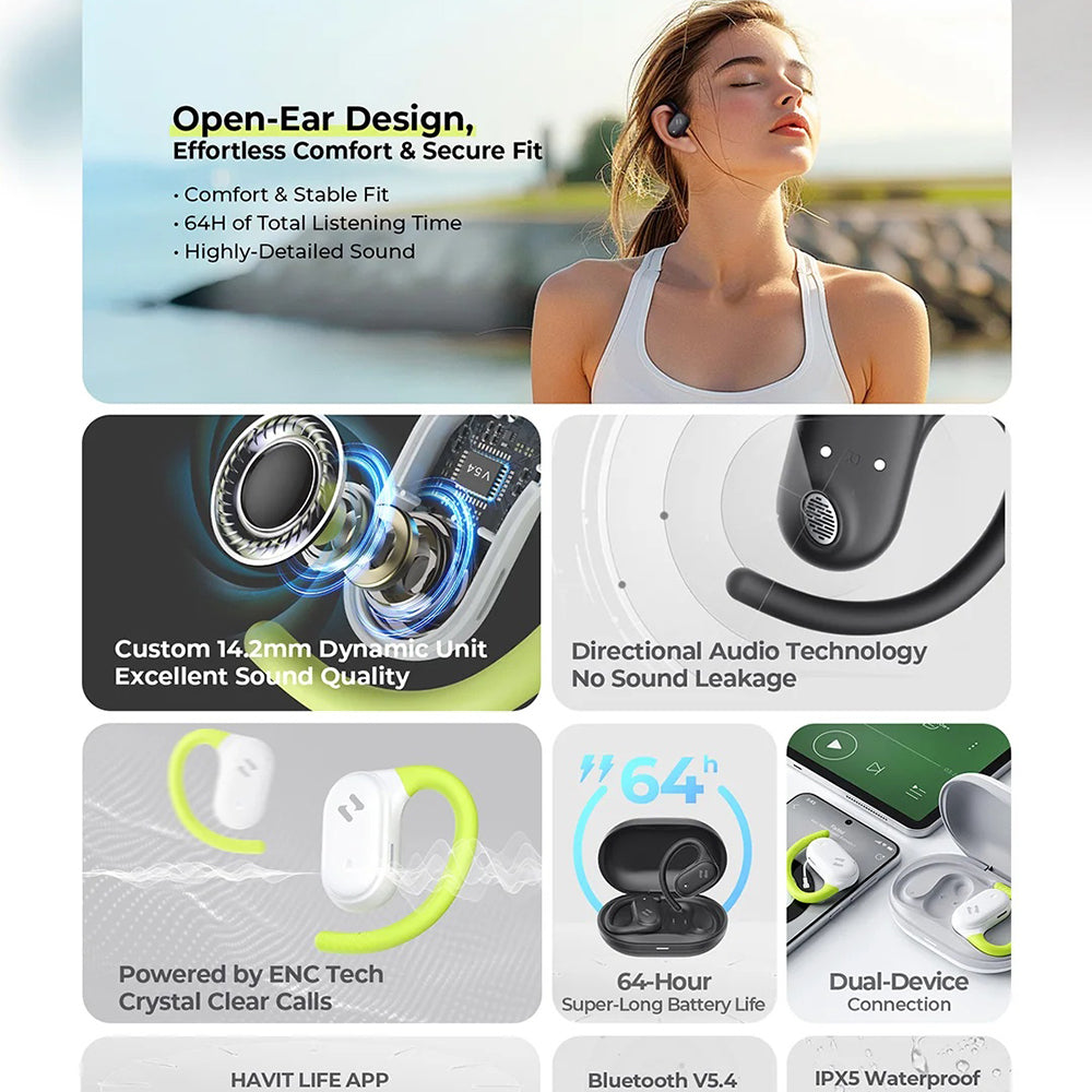 Handsfree Bluetooth HAVIT OWS915, TWS, Gris