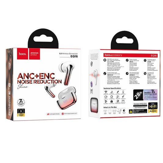 Kit mains libres Bluetooth HOCO EQ16, TWS, ANC, rouge