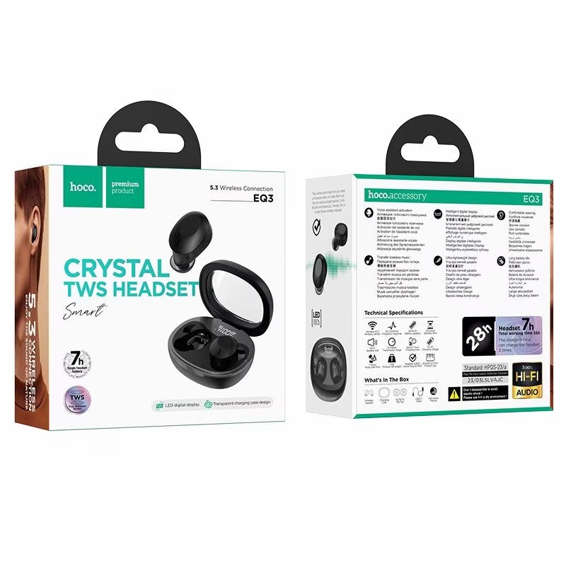 Kit mains libres Bluetooth HOCO EQ3, TWS, Noir